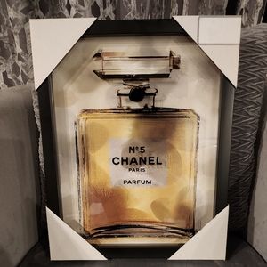 Chanel No. 5 Perfume Bottle Framed Glass Wall Art Yellow